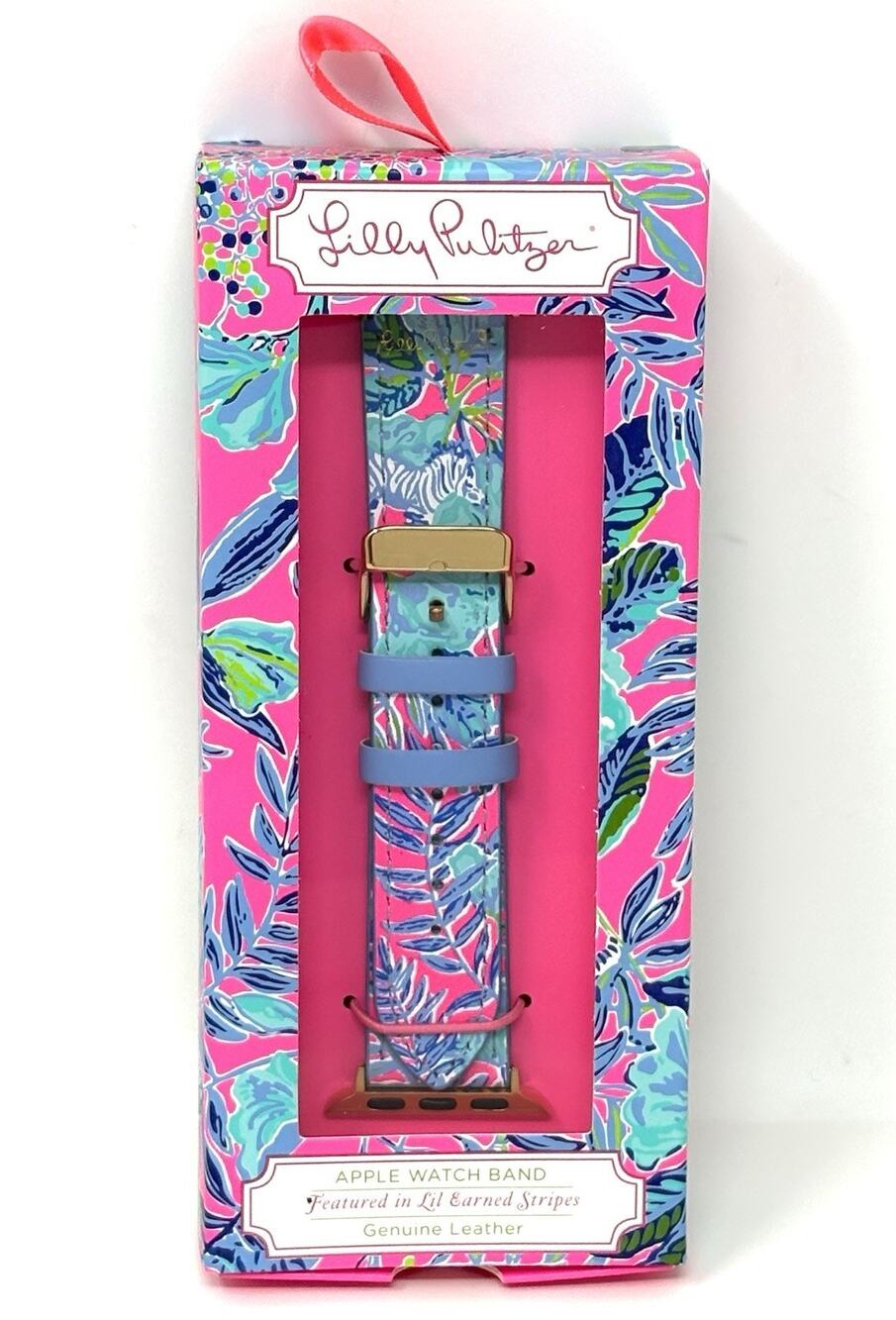Lilly Pulitzer Pink Blue Leather Apple Watch Band 38,40mm Lil Earned Stripes NIB